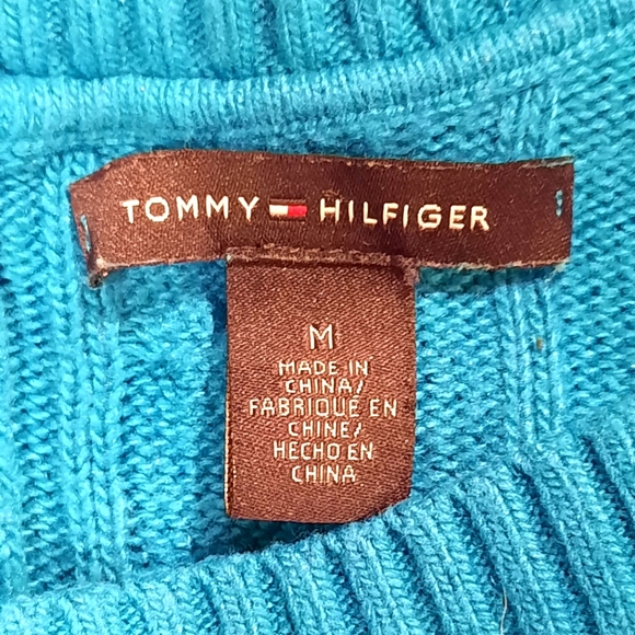 Tommy Hilfiger Sweater Womans Medium Blue Cable Knit Preppy Classic Fitted - Picture 6 of 9